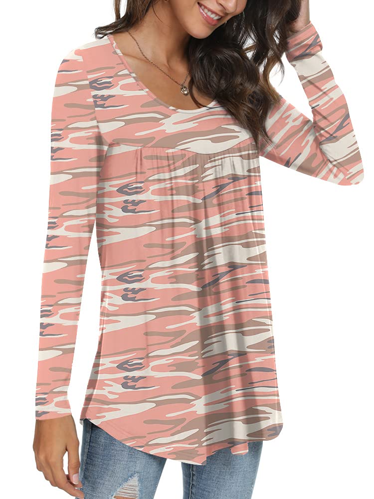 Womens Long Sleeve Loose Fit Tunic Tops Casual Ruffle T Shirt Blouses for Leggings