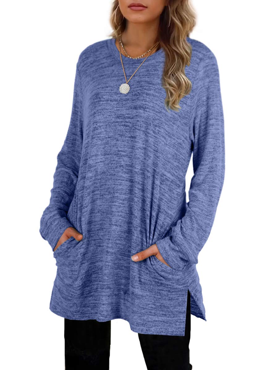 Womens Casual Sweatshirts Long Sleeve Shirts Oversized With Pocket Tunic Tops