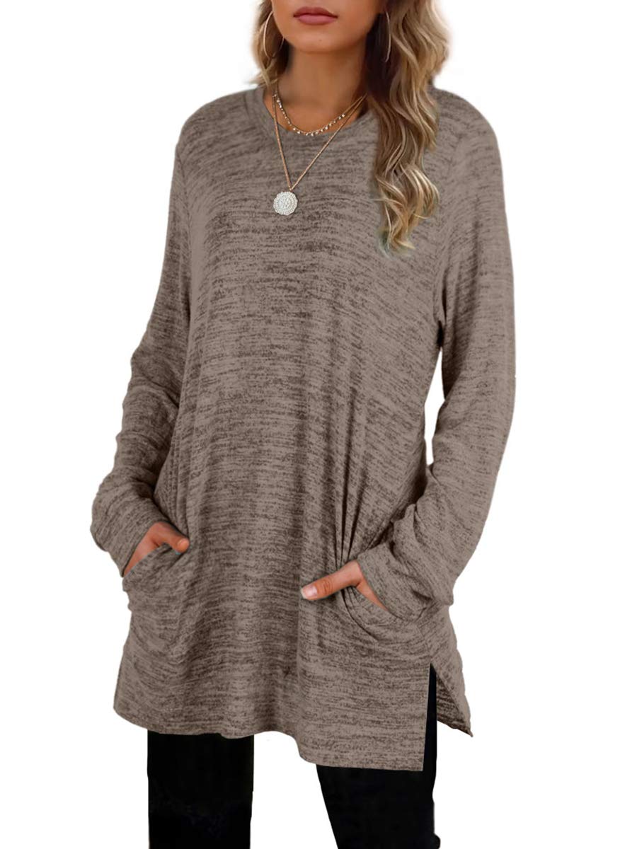 Womens Casual Sweatshirts Long Sleeve Shirts Oversized With Pocket Tunic Tops