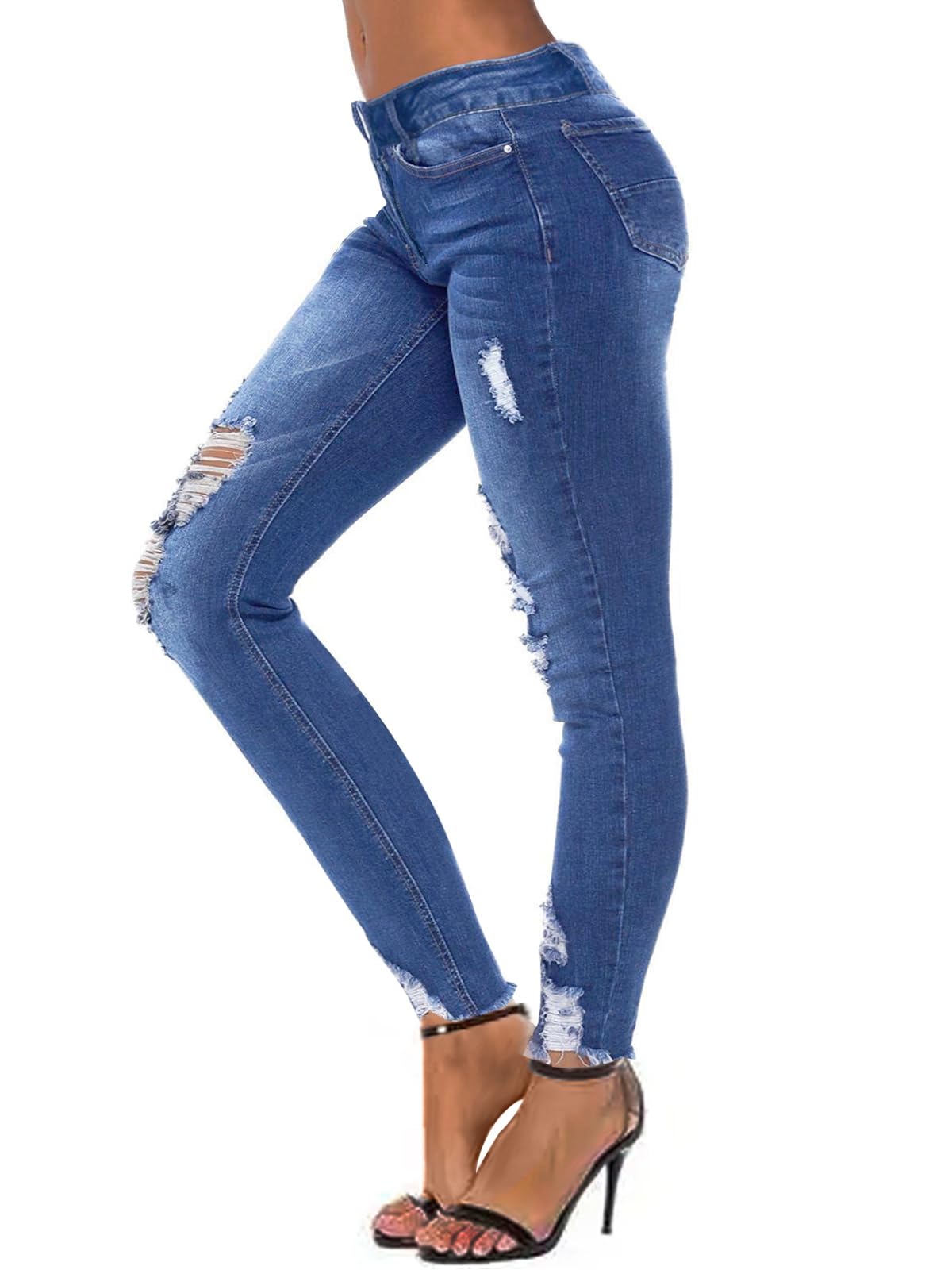 Women's Ripped Skinny Jeans Distressed Stretchy Denim Pants