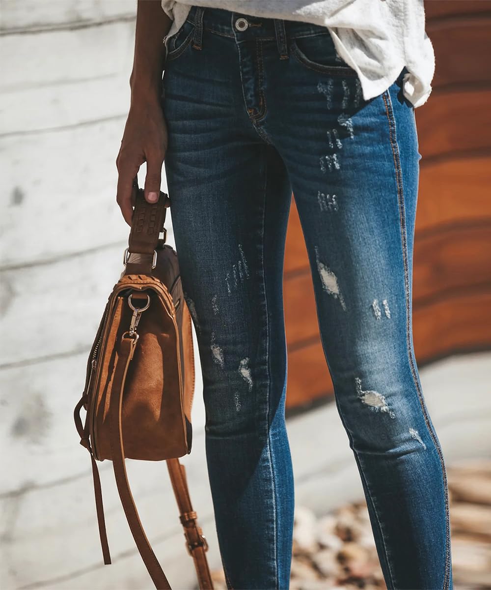 Women's Ripped Skinny Jeans Distressed Stretchy Denim Pants