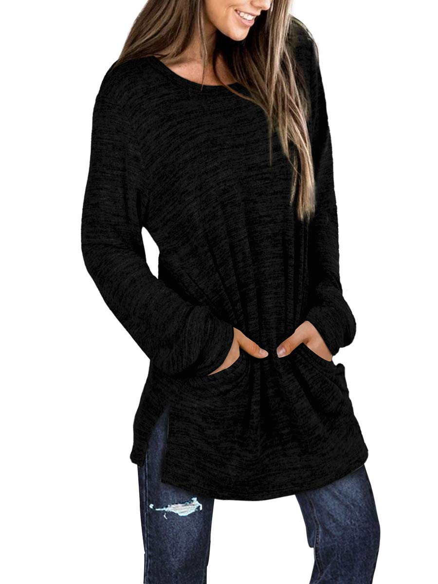 Womens Casual Sweatshirts Long Sleeve Shirts Oversized With Pocket Tunic Tops