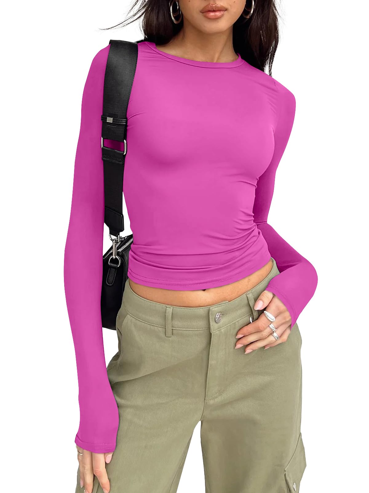 Trendy Queen Womens Long Sleeve Shirts Basic Crop Tops Tight Slim Fit Cute Teen Girls Fall Winter Y2k Clothes