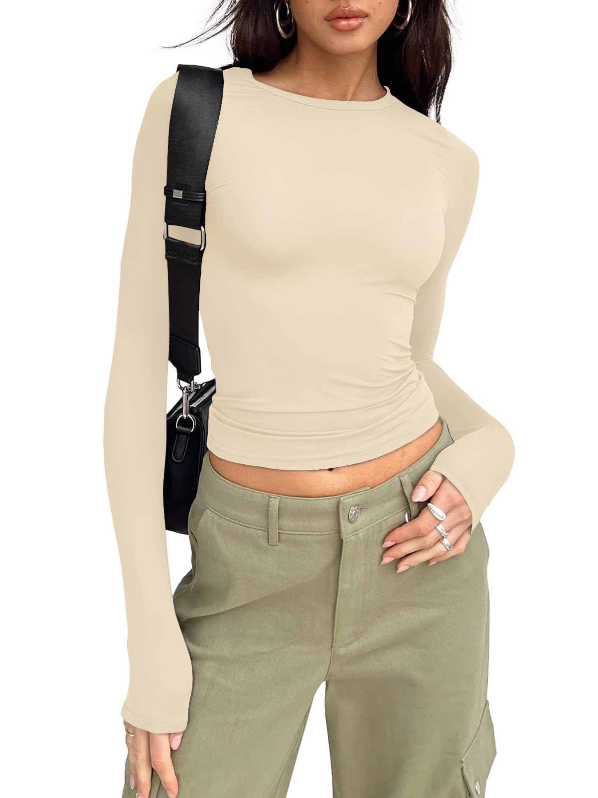 Trendy Queen Womens Long Sleeve Shirts Basic Crop Tops Tight Slim Fit Cute Teen Girls Fall Winter Y2k Clothes