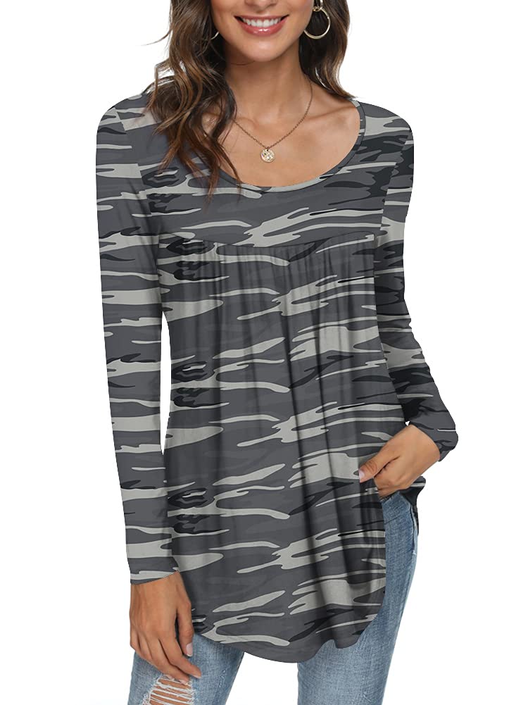 Womens Long Sleeve Loose Fit Tunic Tops Casual Ruffle T Shirt Blouses for Leggings