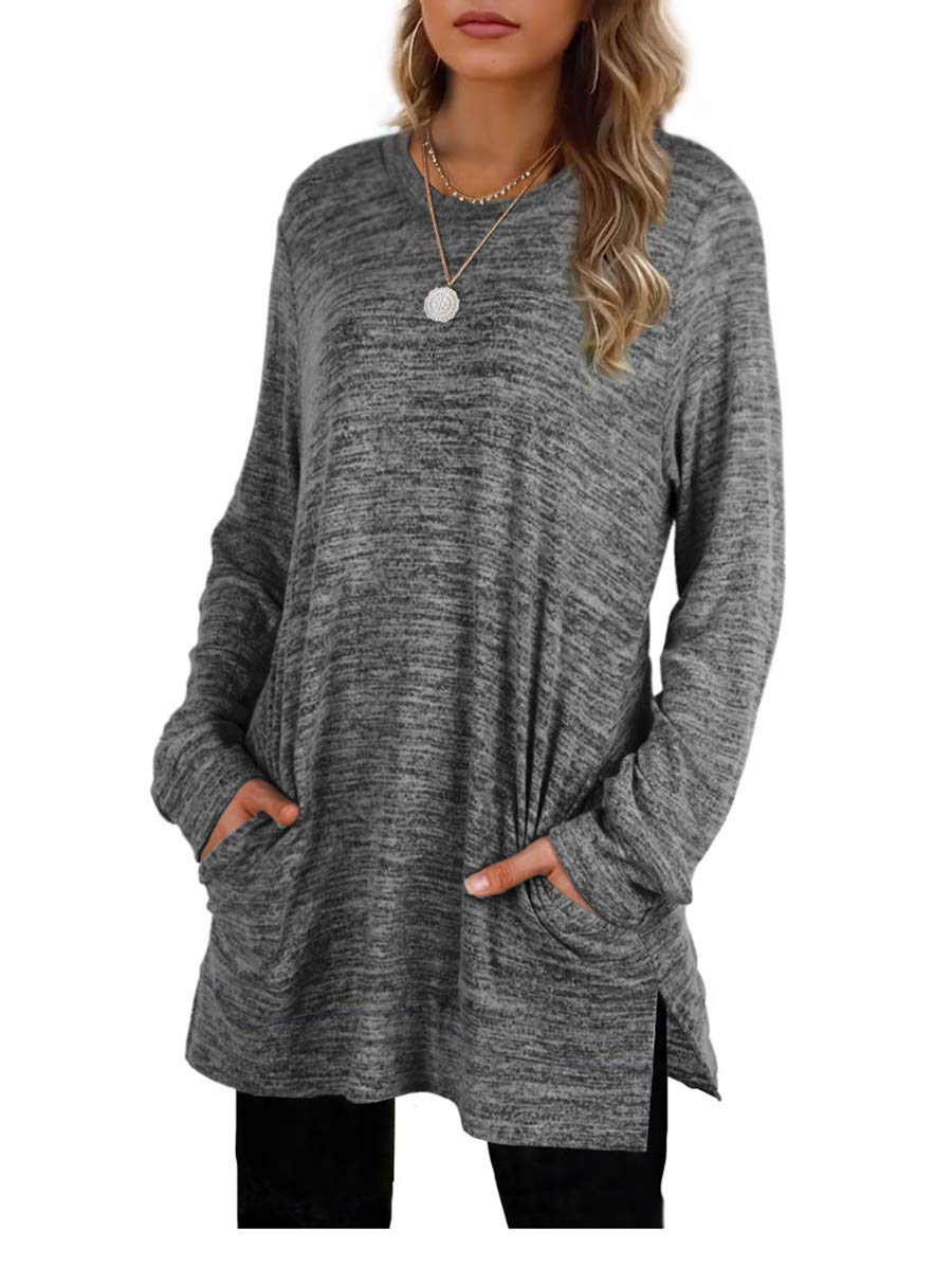 Womens Casual Sweatshirts Long Sleeve Shirts Oversized With Pocket Tunic Tops