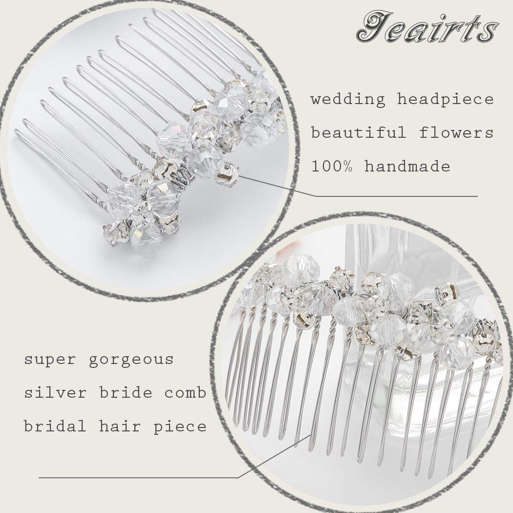 Jeairts Sunflower Bride Wedding Hair Comb Crystal Pearl Bridal Hair Pieces Leaf Side Combs Hair Dress Decorative Hair Accessories for Women and Girls (1-Silver)
