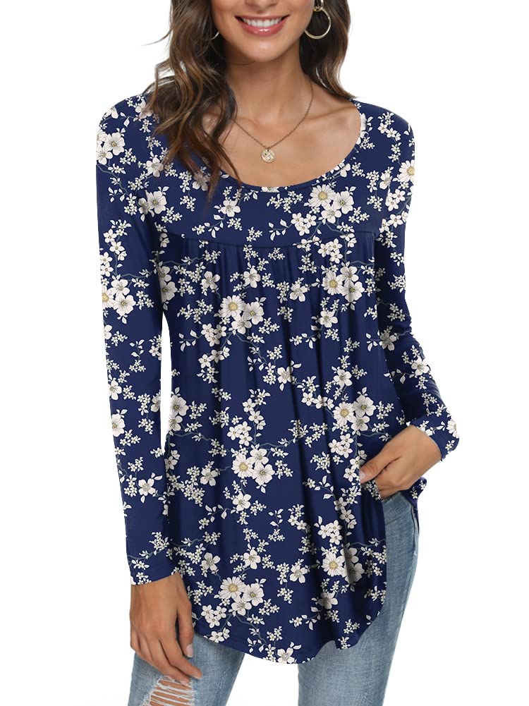 Womens Long Sleeve Loose Fit Tunic Tops Casual Ruffle T Shirt Blouses for Leggings