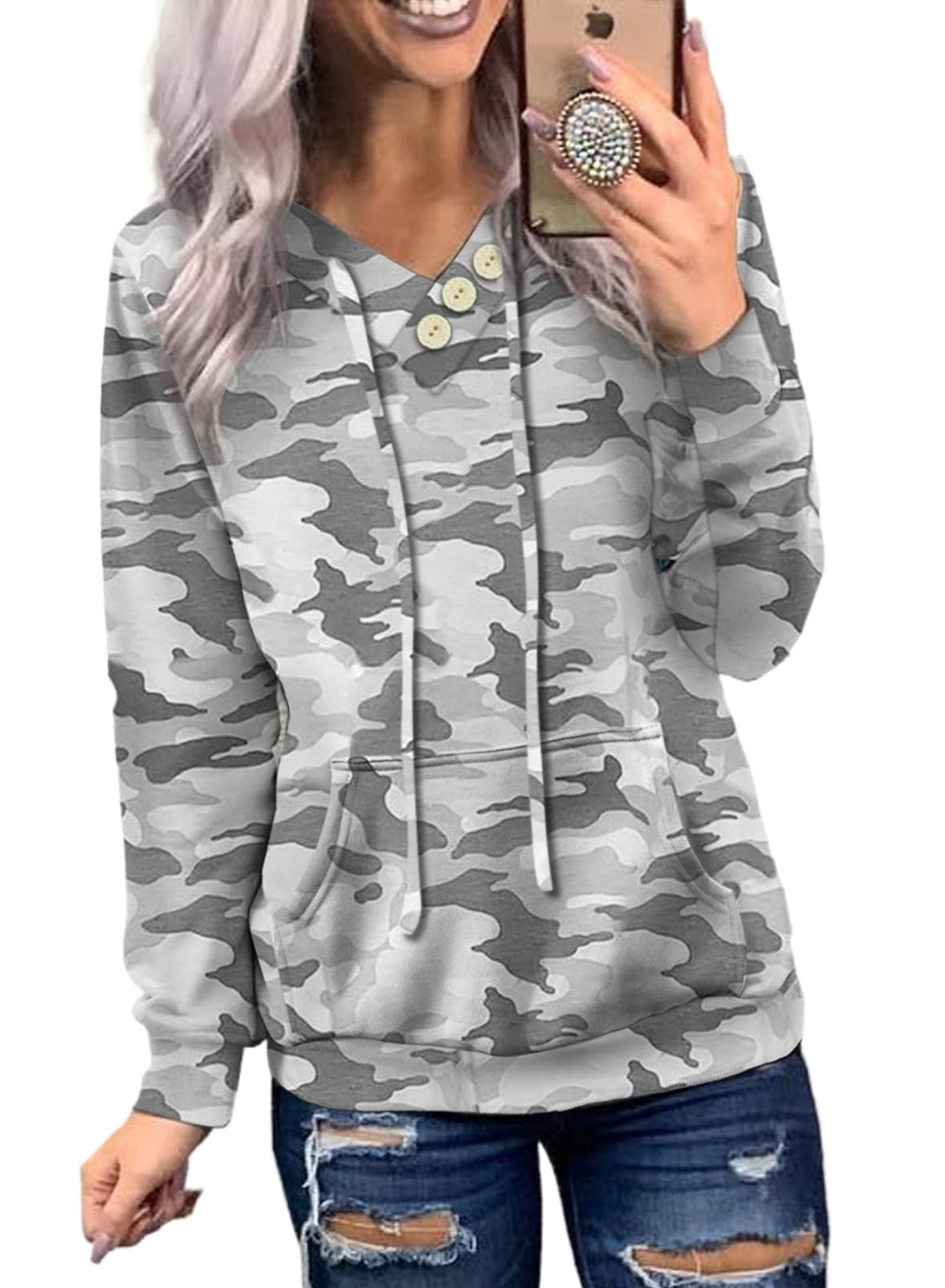 Women's Casual Long Sleeve Hoodies Sweatshirts Drawstring Pullover Tunic Tops With Pockets