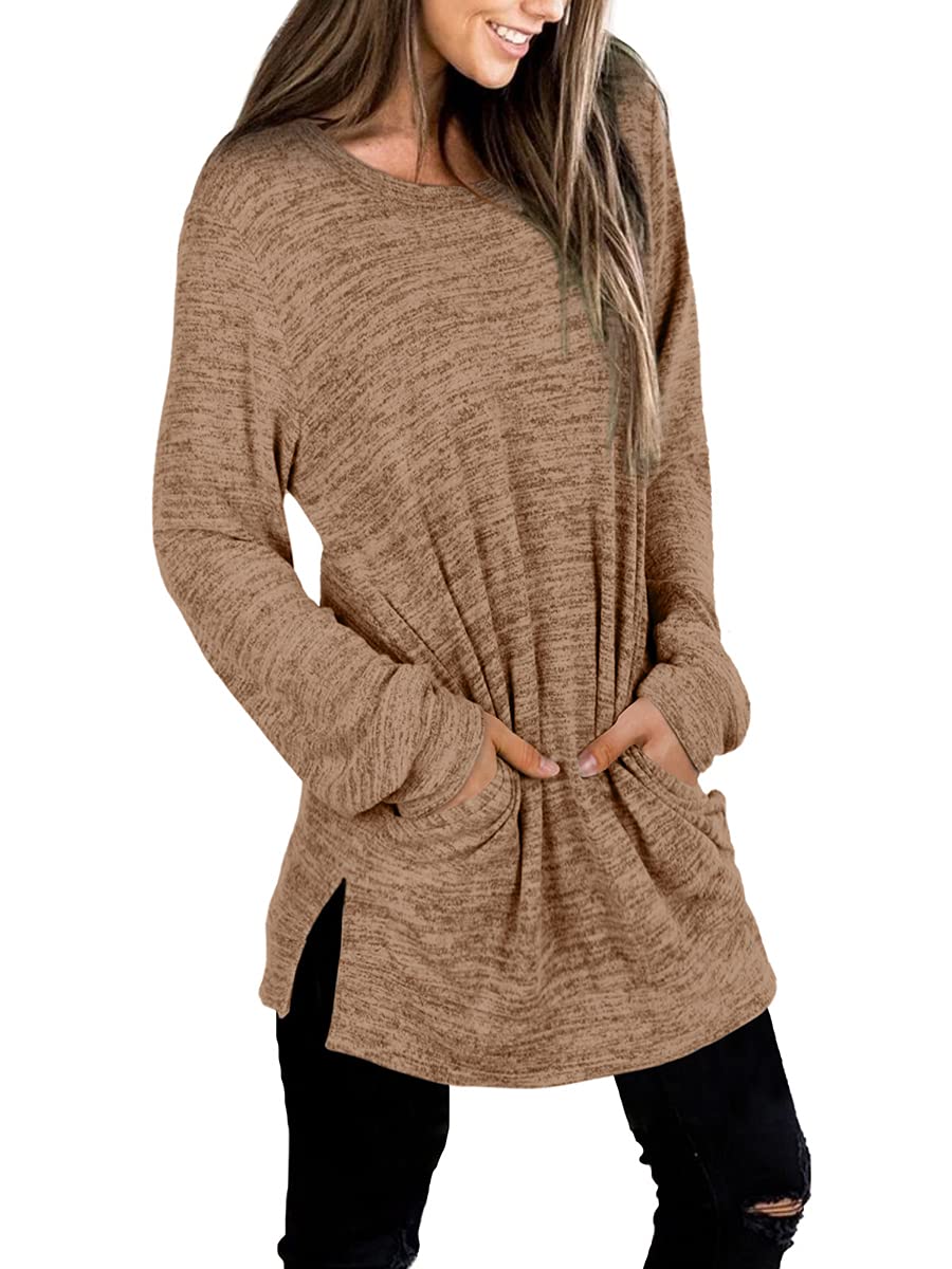 Womens Casual Sweatshirts Long Sleeve Shirts Oversized With Pocket Tunic Tops