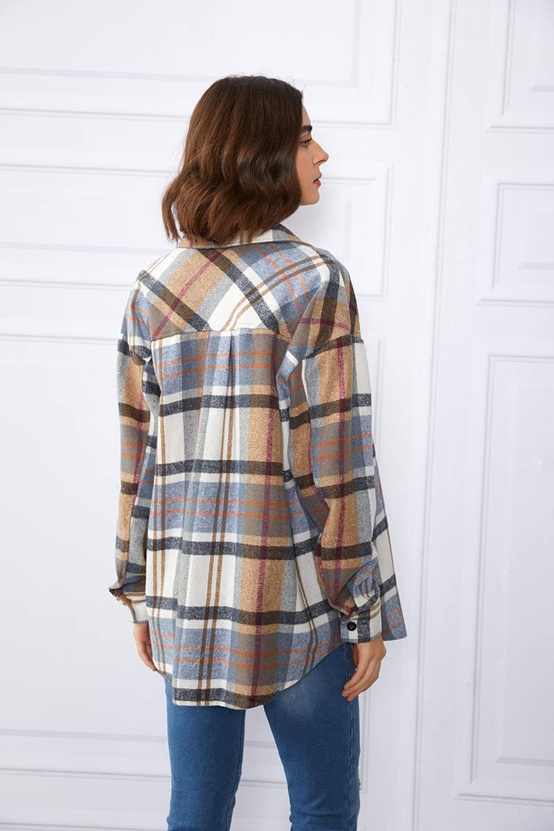 Womens Fall Outfits Fashion Clothes Shackets Flannel Plaid Button Down Long Sleeve Shirts Jackets 2024