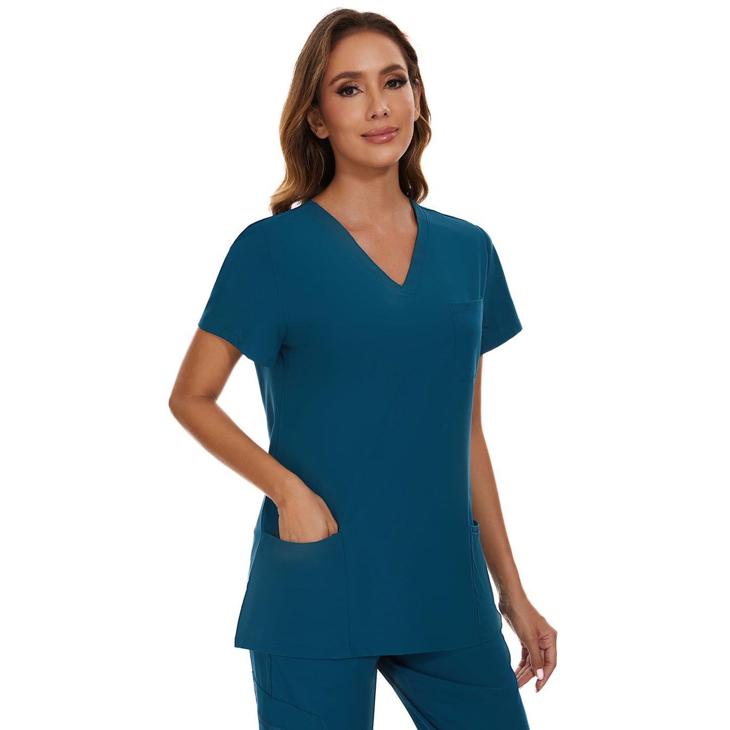COZYFIT Scrub Tops for Woman - Soft Stretch, V-Neck Top Scrubs with 3 Pockets, Easy Care for Women