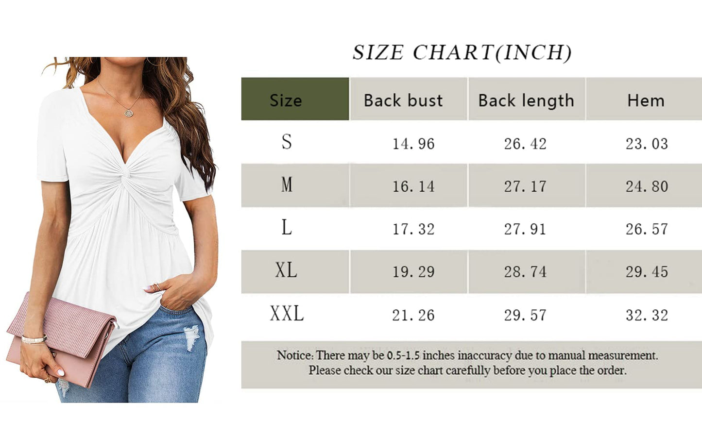 Womens Front Knotted V-Neck Blouse T Shirt Short Sleeve Oversized Tunic Tops Summer Solid Pullover Tees