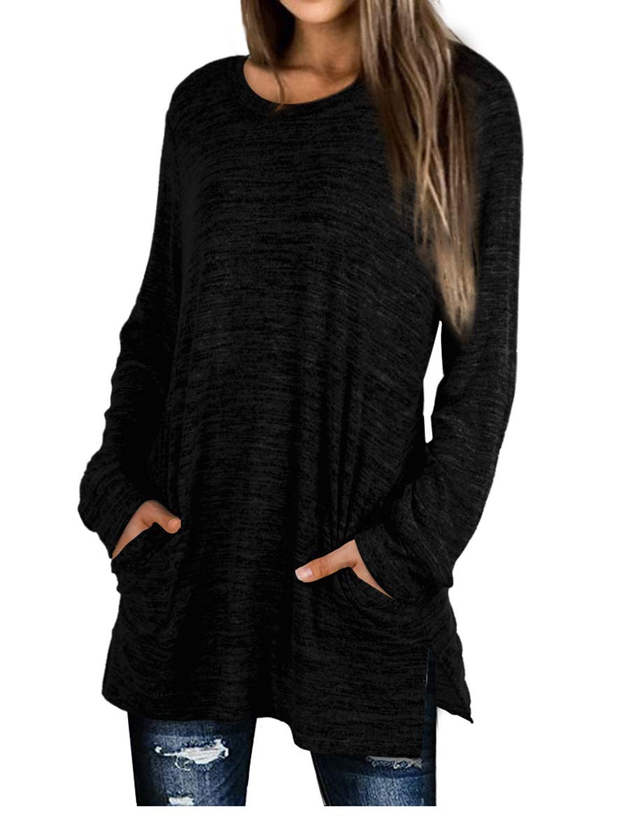 Womens Casual Sweatshirts Long Sleeve Shirts Oversized With Pocket Tunic Tops