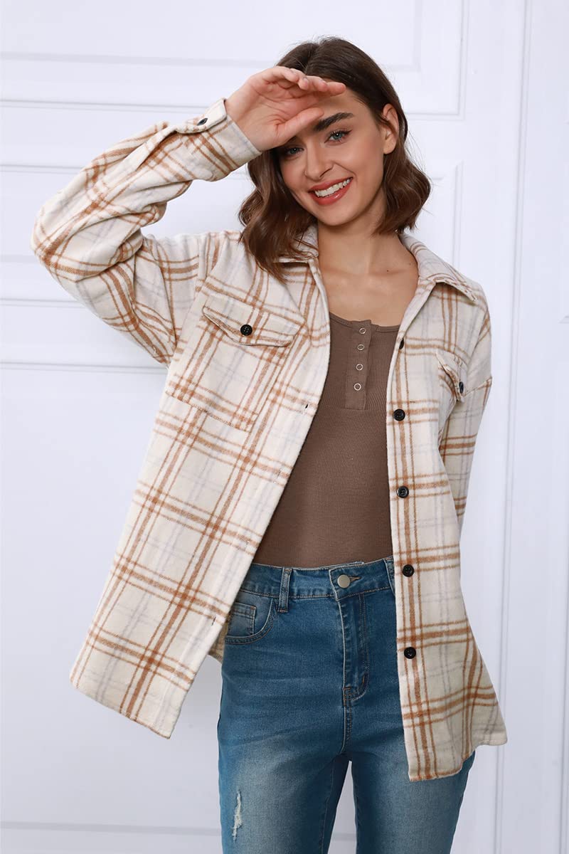 Womens Fall Outfits Fashion Clothes Shackets Flannel Plaid Button Down Long Sleeve Shirts Jackets 2024