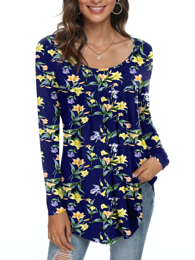 Womens Long Sleeve Loose Fit Tunic Tops Casual Ruffle T Shirt Blouses for Leggings