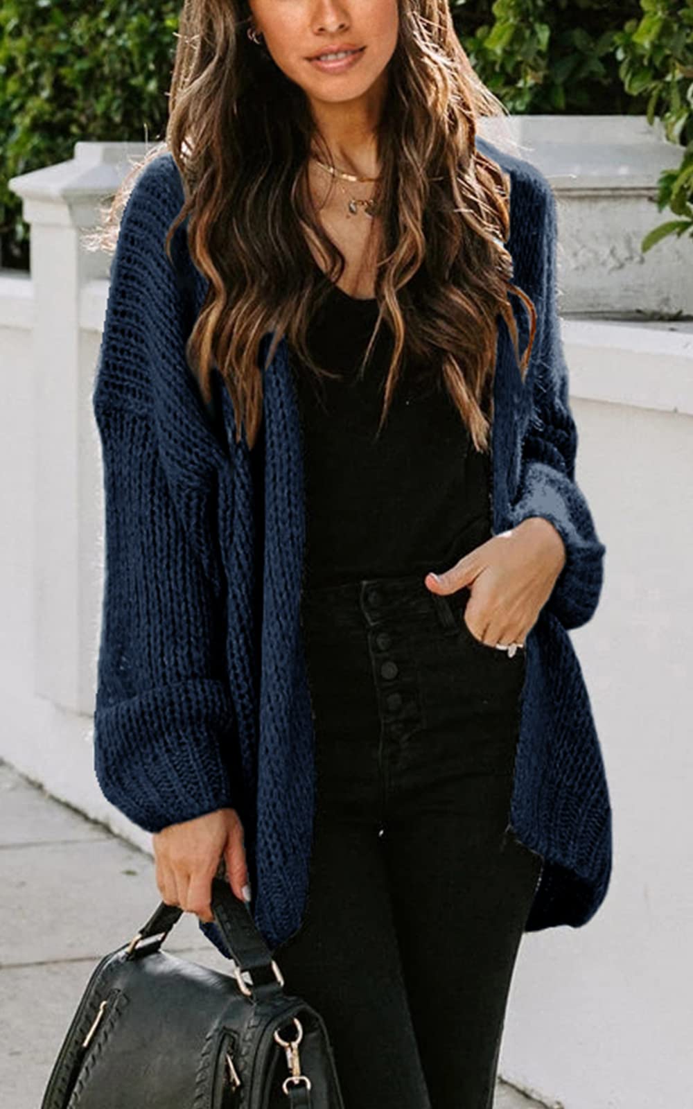 PRETTYGARDEN Women's Long Sleeve Open Front Knit Cardigans Sweaters Soft Loose Draped Coat Outerwear