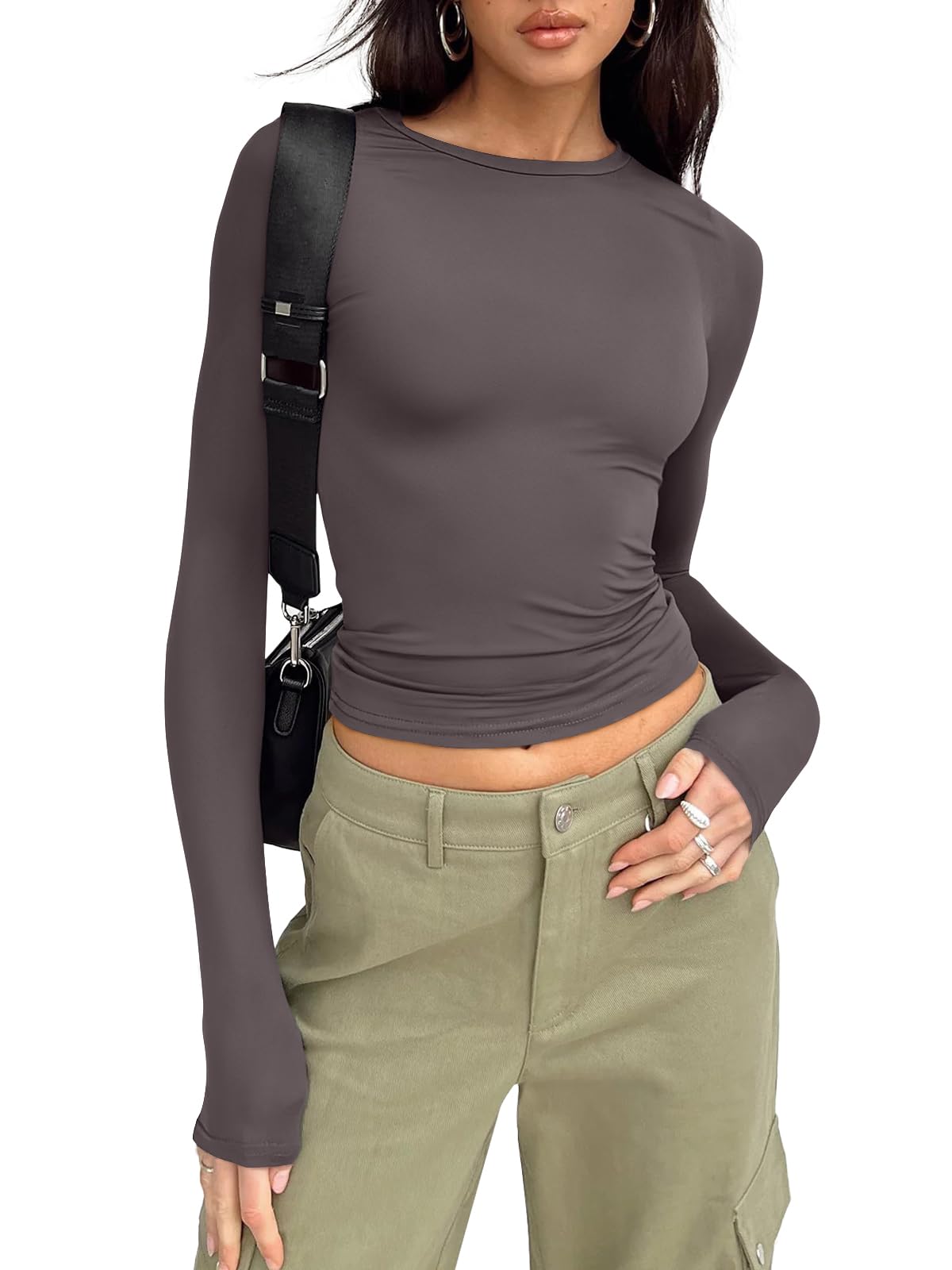 Trendy Queen Womens Long Sleeve Shirts Basic Crop Tops Tight Slim Fit Cute Teen Girls Fall Winter Y2k Clothes