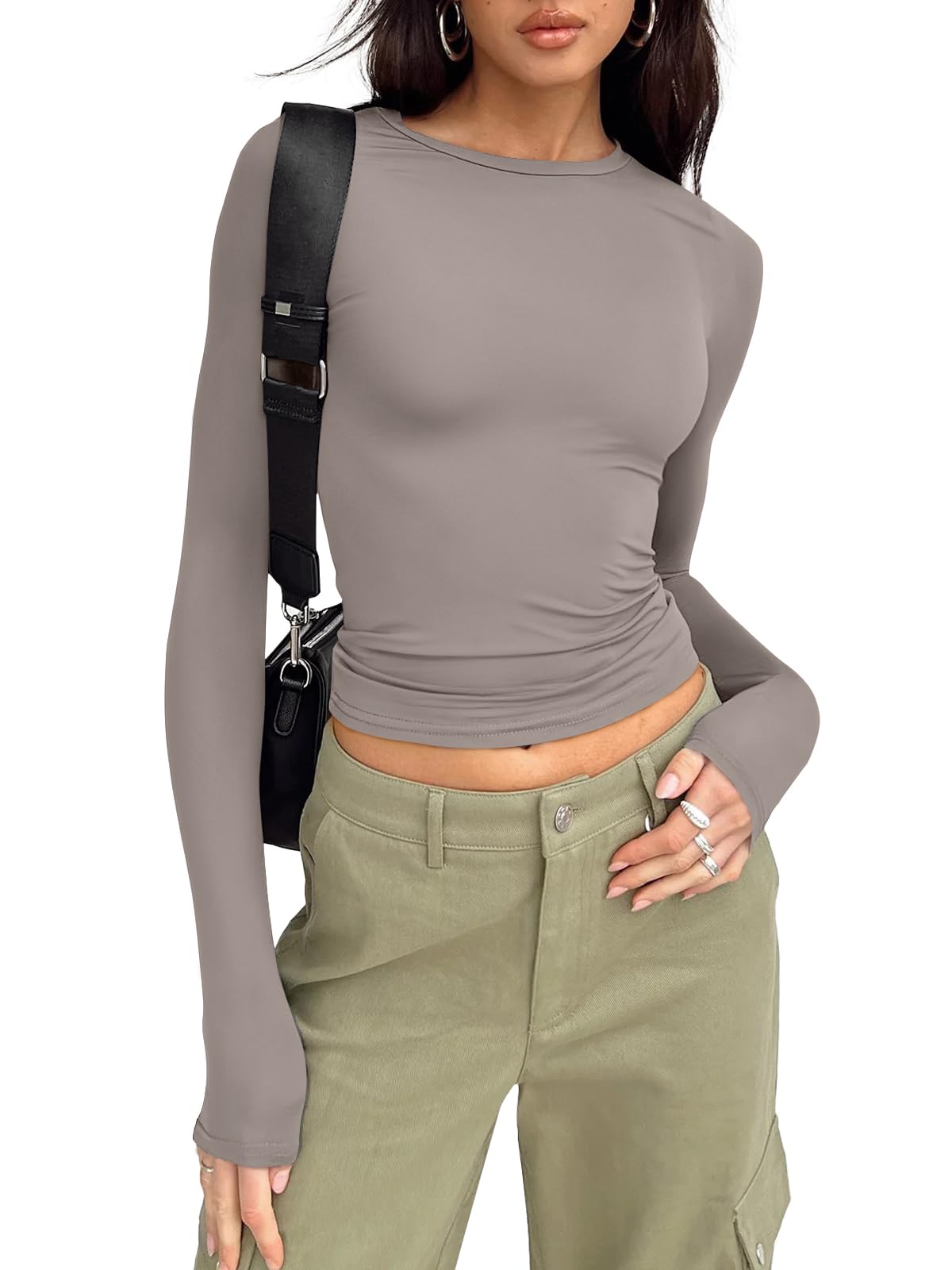 Trendy Queen Womens Long Sleeve Shirts Basic Crop Tops Tight Slim Fit Cute Teen Girls Fall Winter Y2k Clothes
