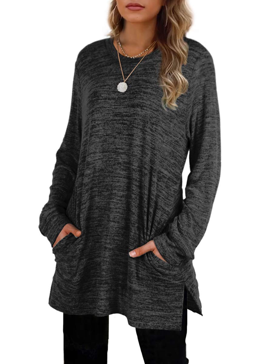 Womens Casual Sweatshirts Long Sleeve Shirts Oversized With Pocket Tunic Tops