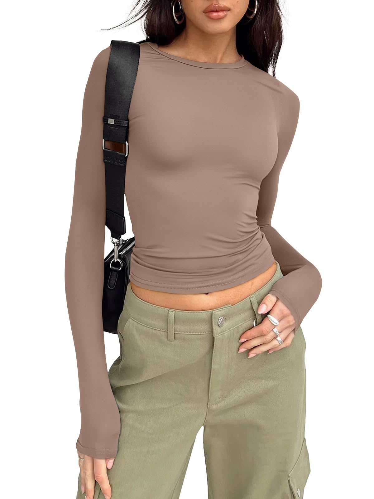Trendy Queen Womens Long Sleeve Shirts Basic Crop Tops Tight Slim Fit Cute Teen Girls Fall Winter Y2k Clothes