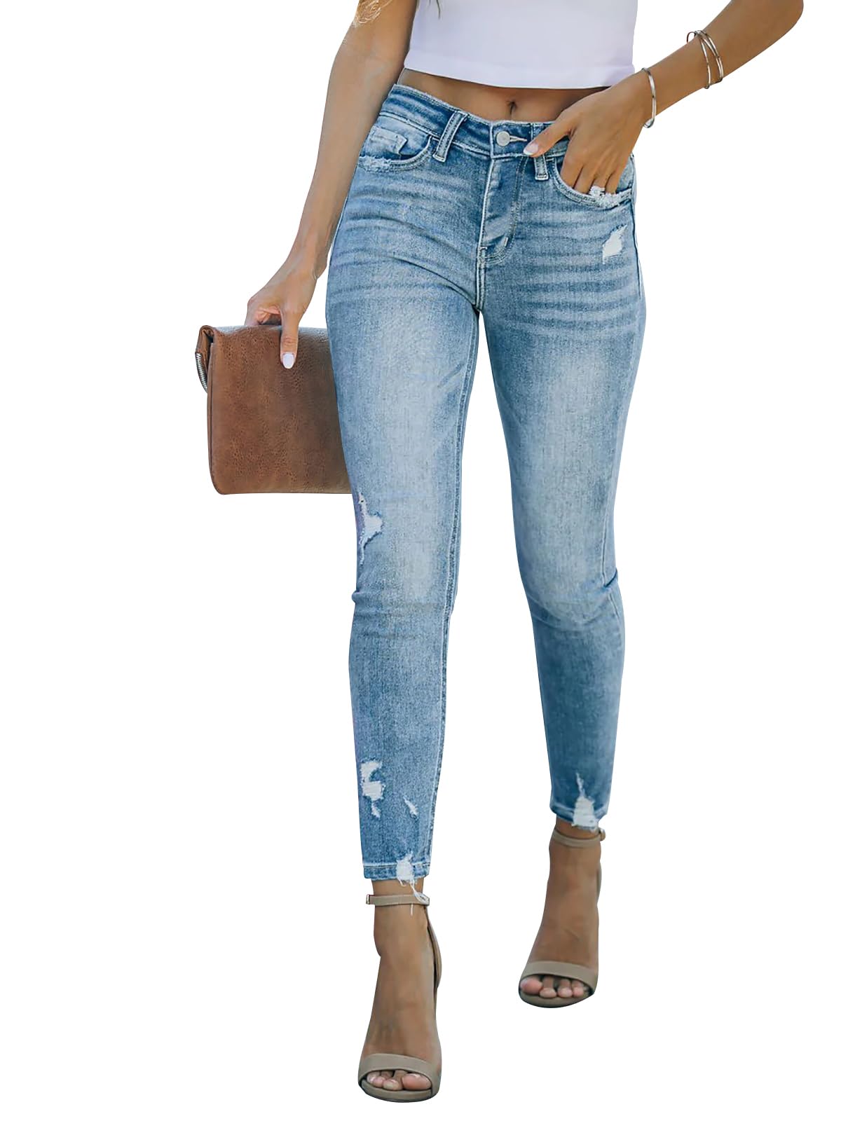 Women's Ripped Skinny Jeans Distressed Stretchy Denim Pants