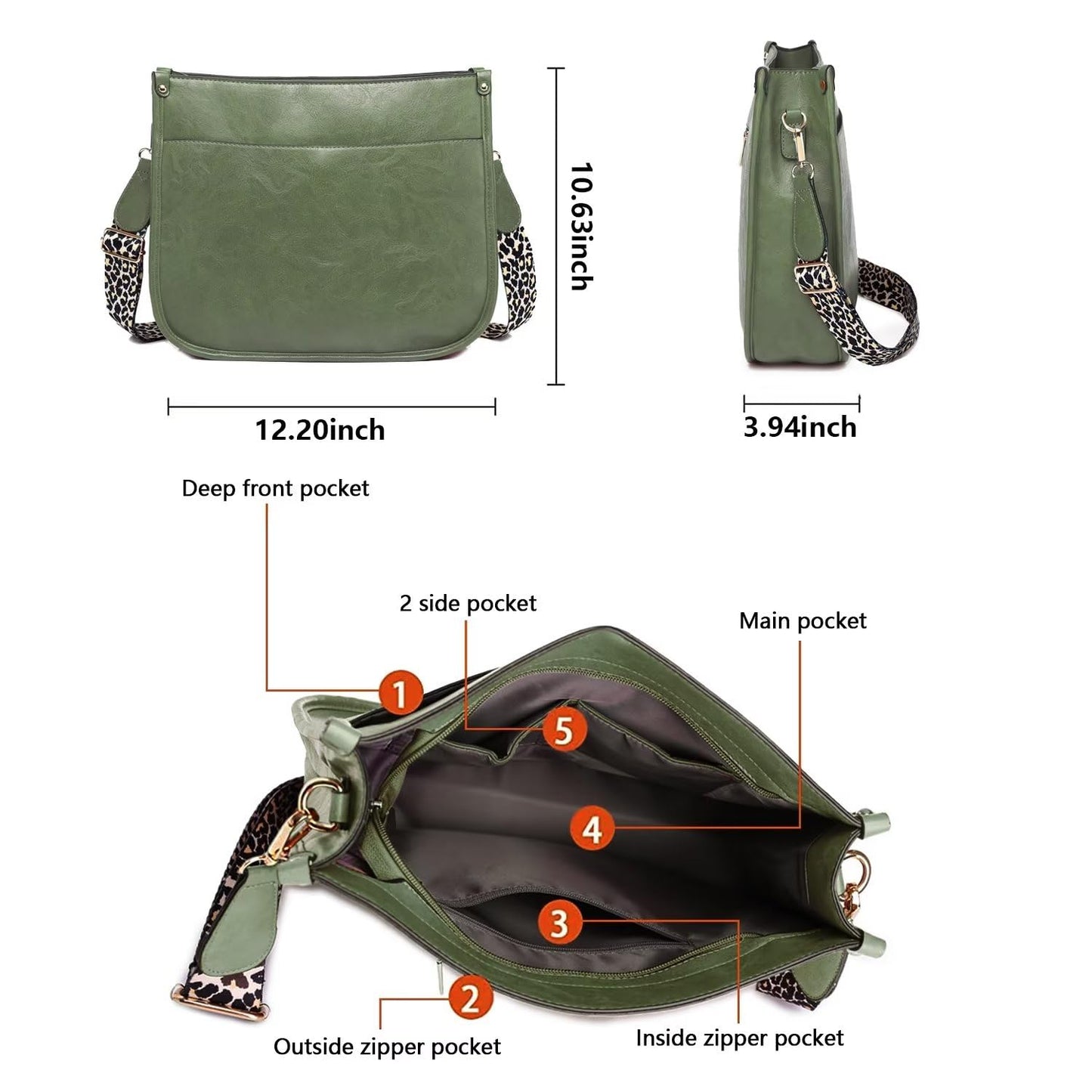Vegan Leather Crossbody Bags for Women, Crossbody Purse with Guitar Strap Zipped Pockets Handbag