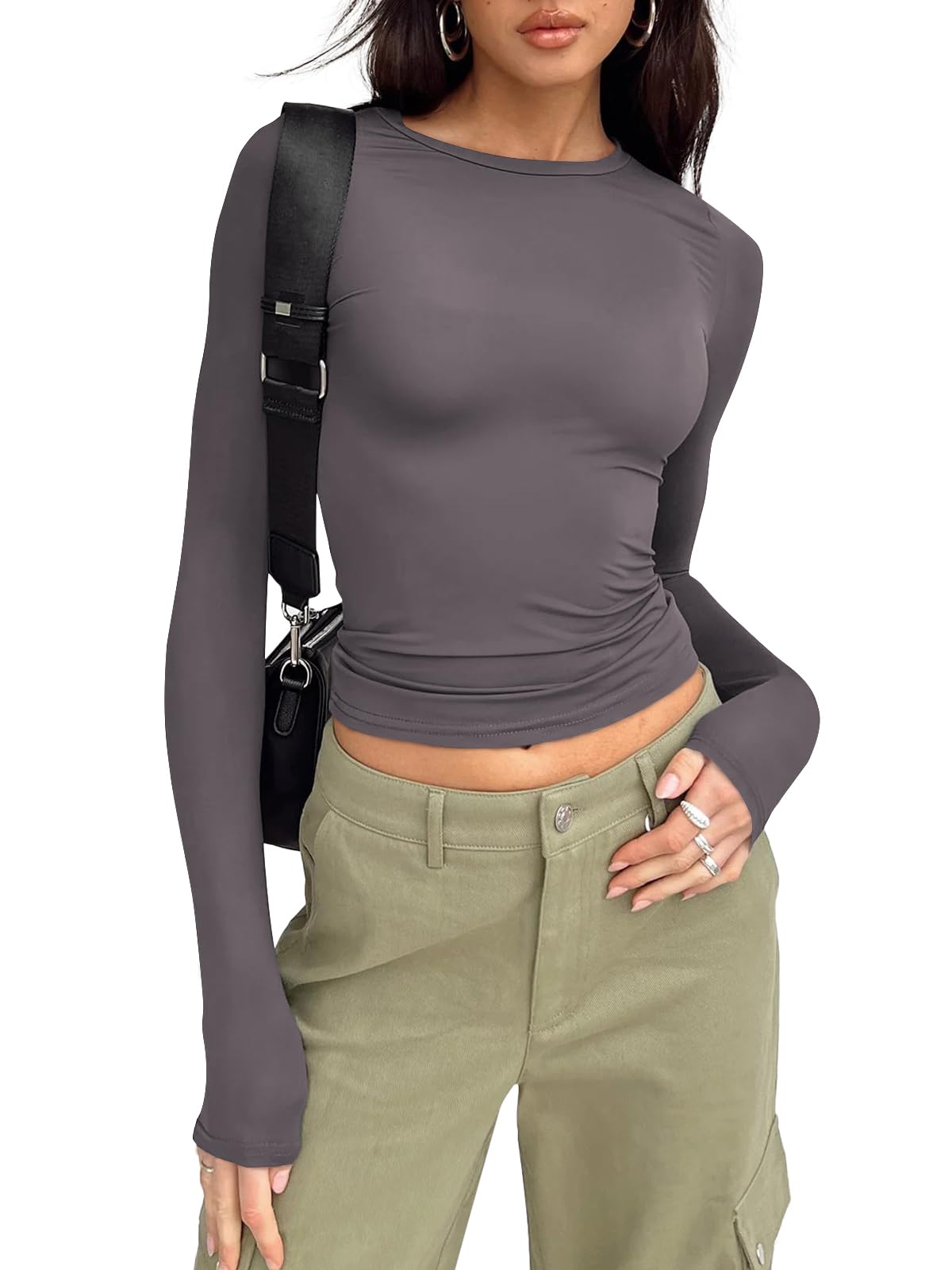 Trendy Queen Womens Long Sleeve Shirts Basic Crop Tops Tight Slim Fit Cute Teen Girls Fall Winter Y2k Clothes