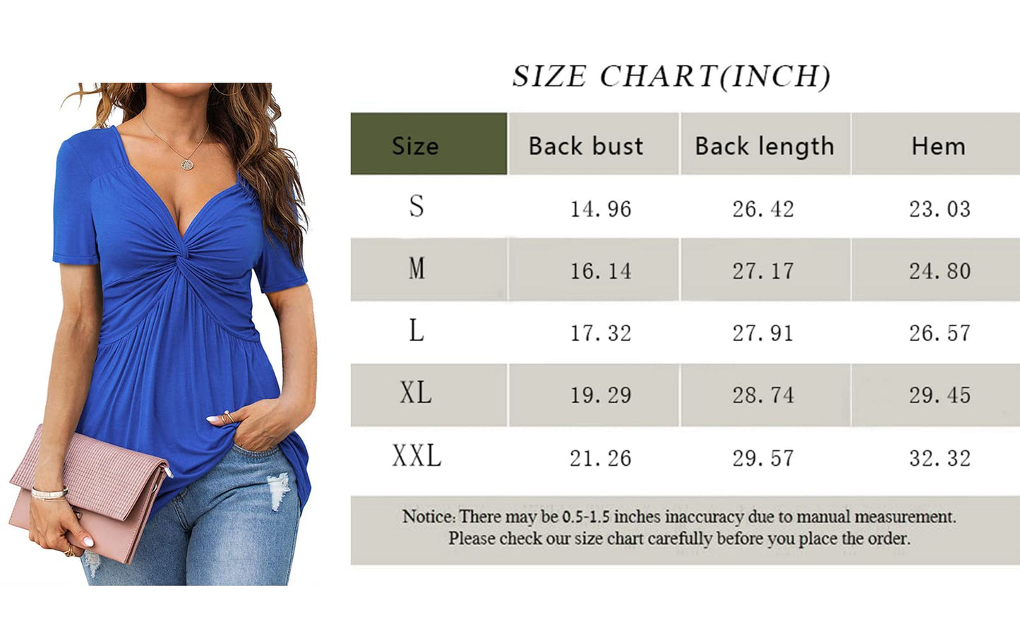 Womens Front Knotted V-Neck Blouse T Shirt Short Sleeve Oversized Tunic Tops Summer Solid Pullover Tees
