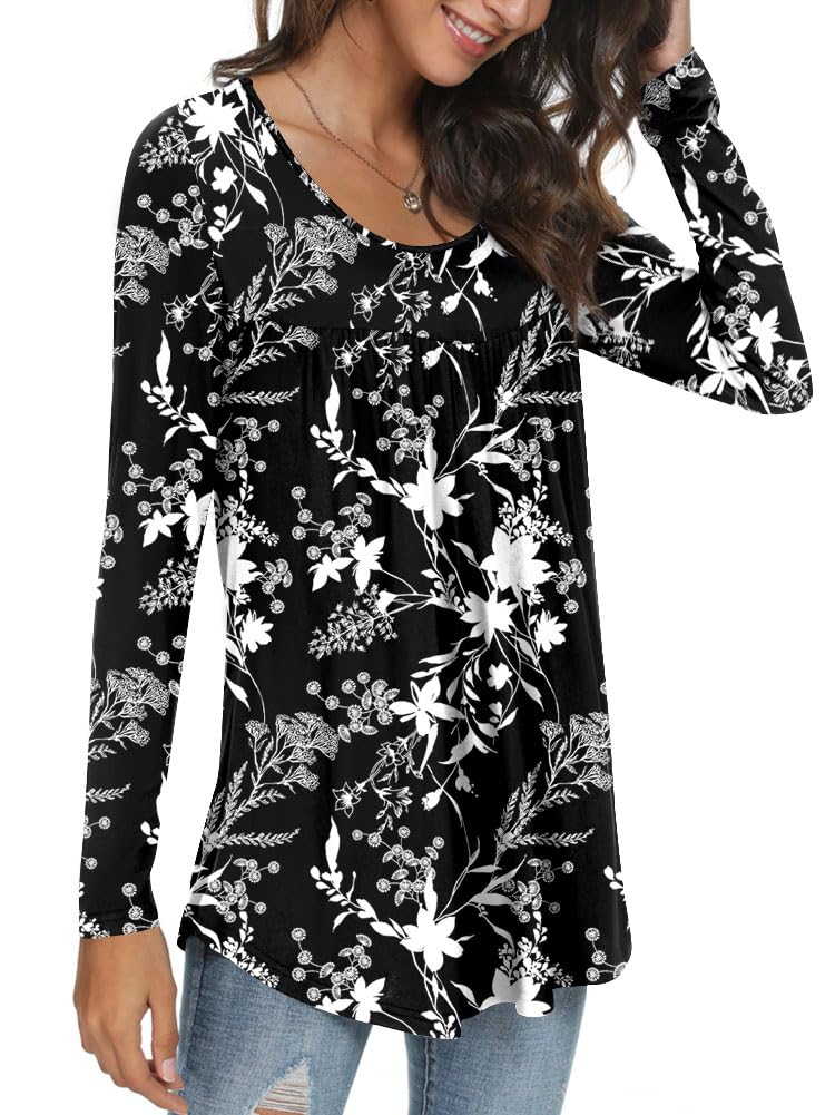 Womens Long Sleeve Loose Fit Tunic Tops Casual Ruffle T Shirt Blouses for Leggings