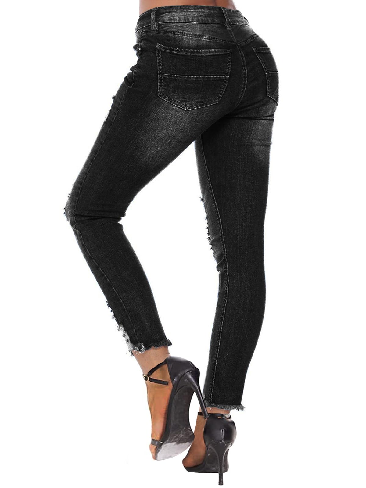 Women's Ripped Skinny Jeans Distressed Stretchy Denim Pants