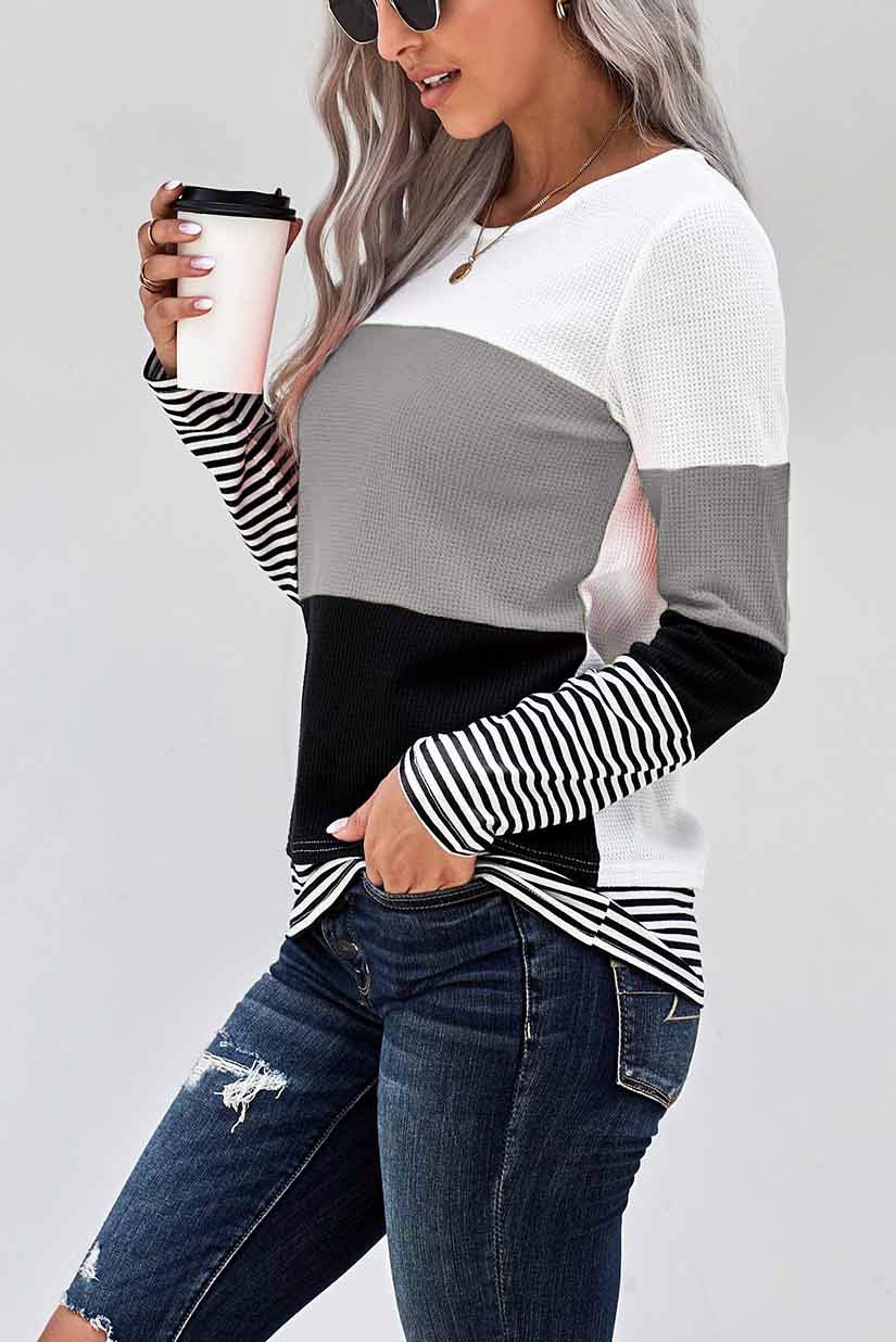 Womens Color Block Loose Long/Short Sleeve T Shirts Casual Comfy Tops