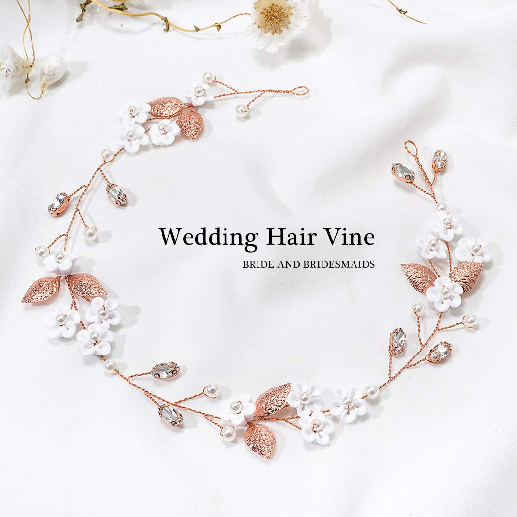 JAKAWIN Bride Flower Wedding Hair Vine Leaf Hair Piece Pearl Bridal Headpiece Rhinestone Hair Accessories for Women and Girls HV103 (Silver)