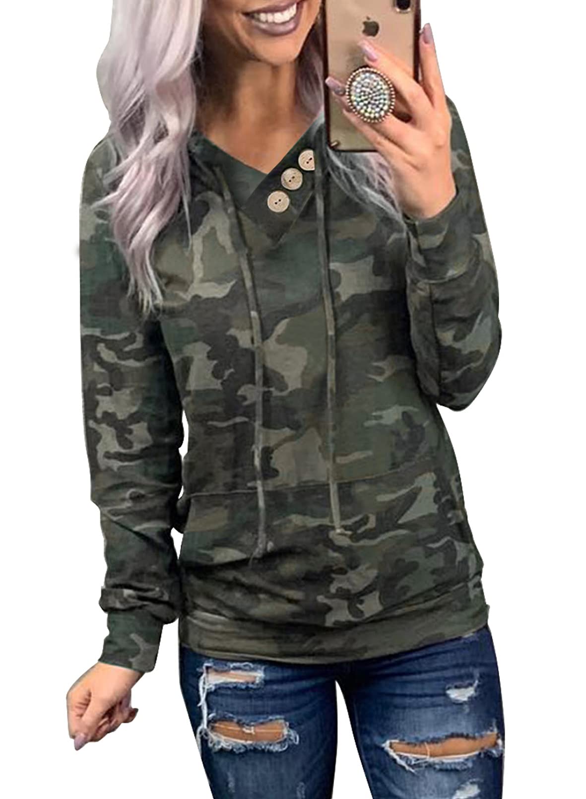 Women's Casual Long Sleeve Hoodies Sweatshirts Drawstring Pullover Tunic Tops With Pockets