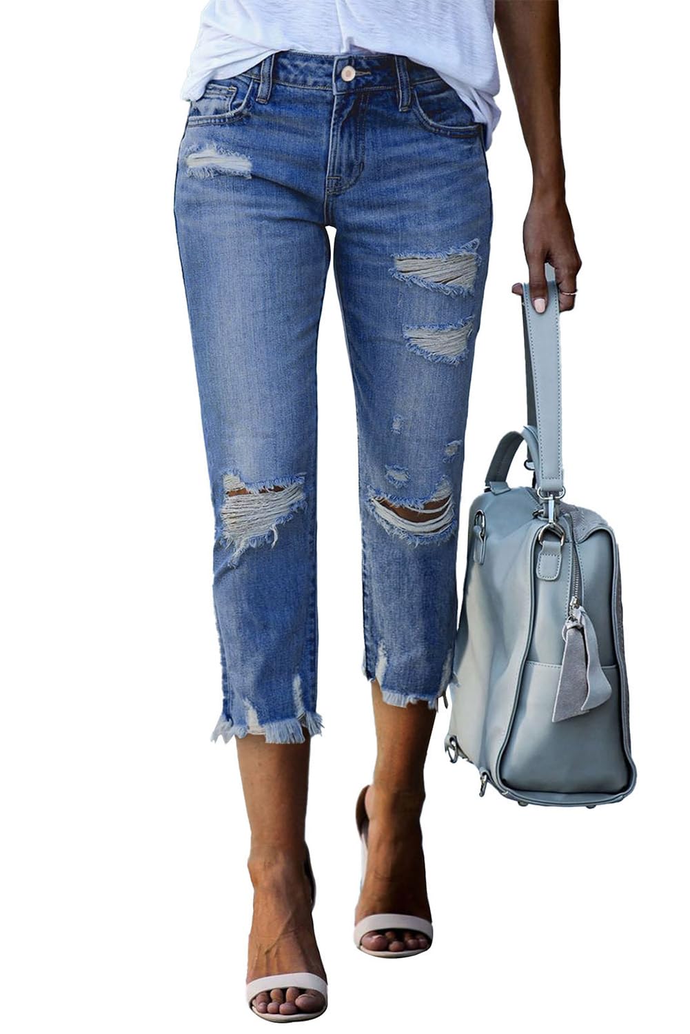 Women's Ripped Jeans Straight Leg Distressed Boyfriend Denim Pants