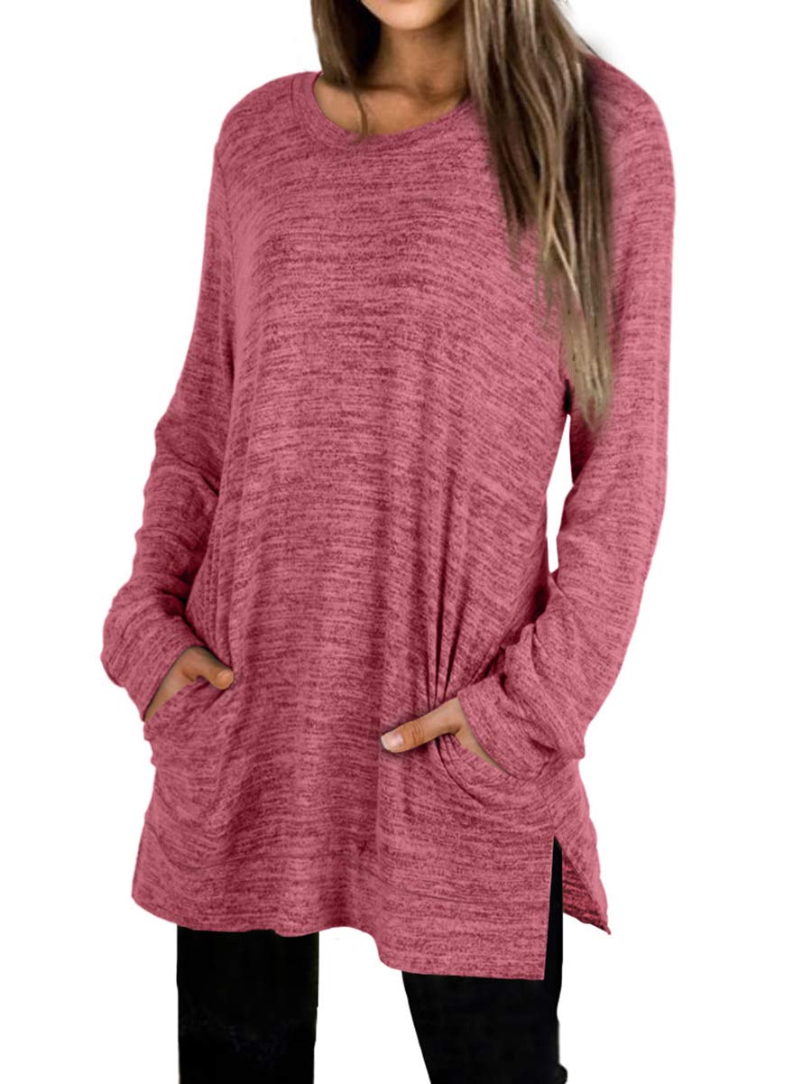 Womens Casual Sweatshirts Long Sleeve Shirts Oversized With Pocket Tunic Tops