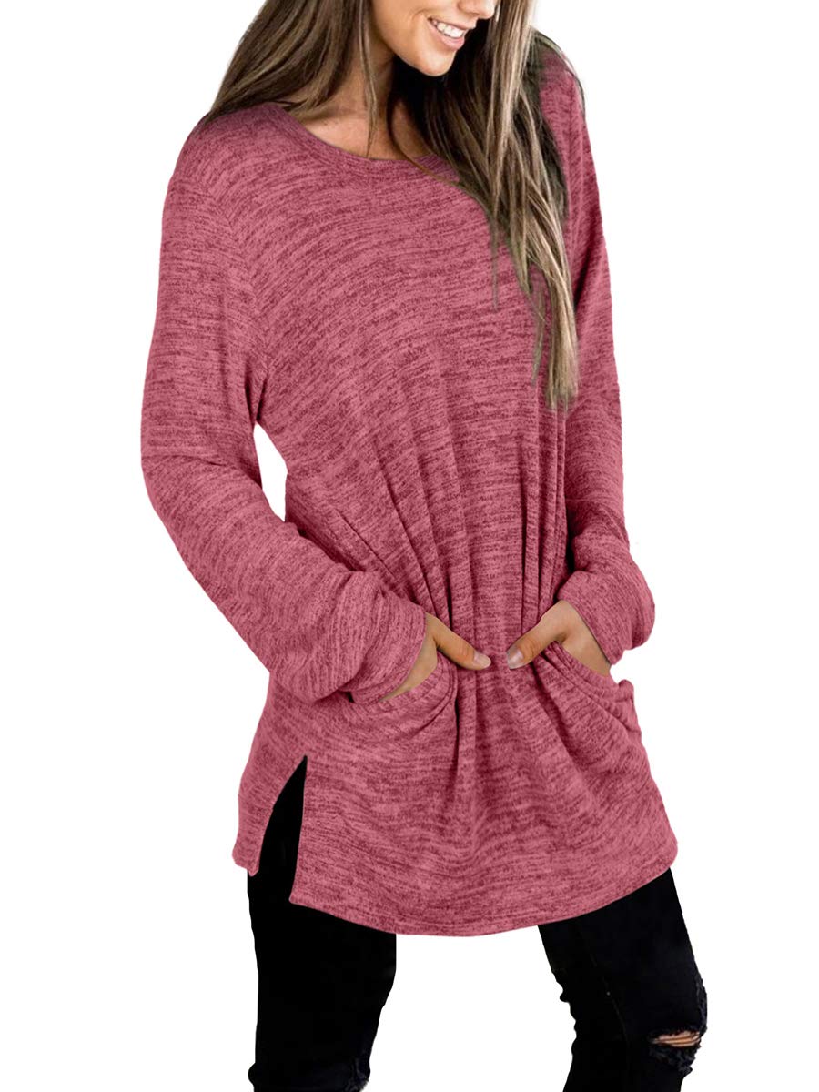 Womens Casual Sweatshirts Long Sleeve Shirts Oversized With Pocket Tunic Tops