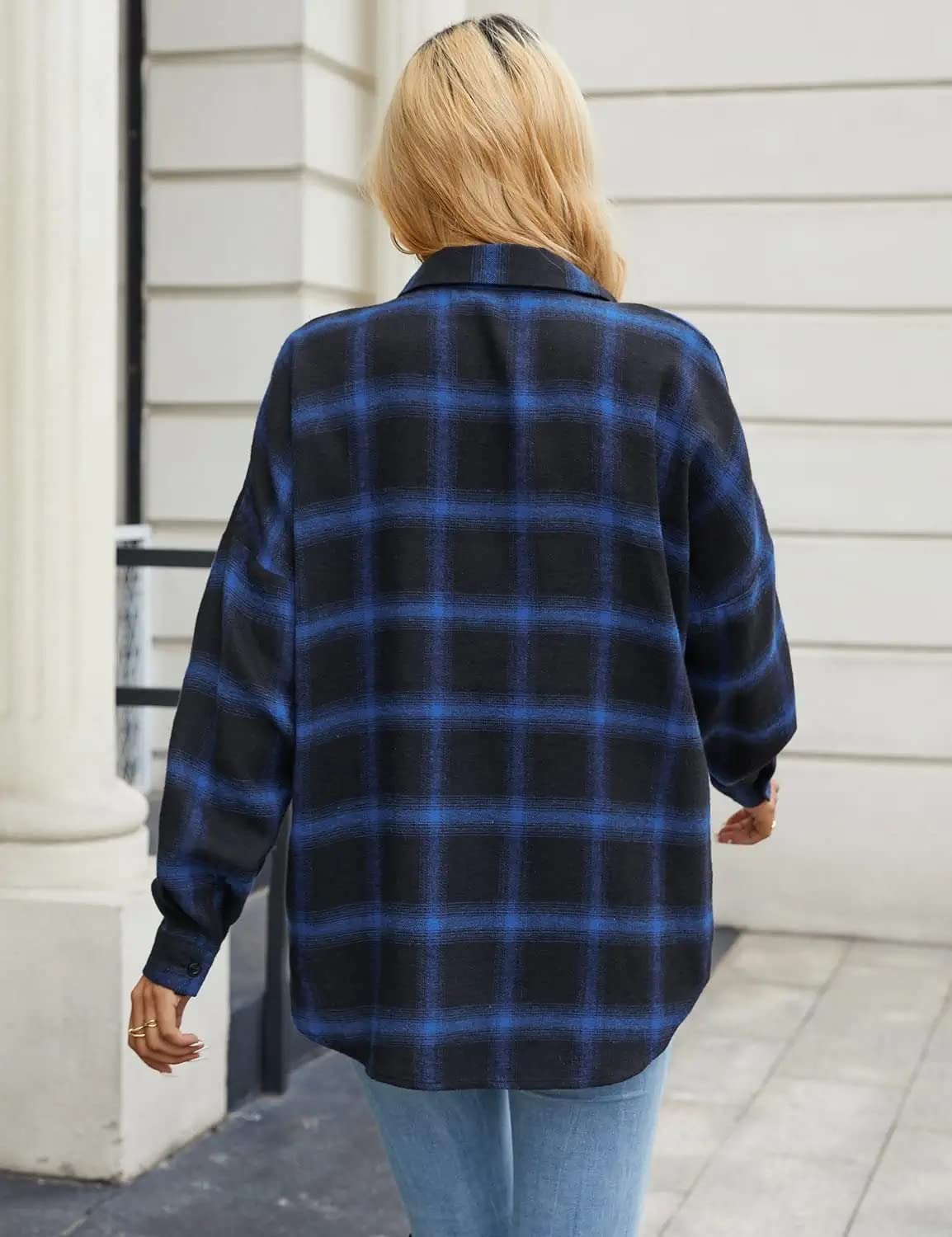 Women's Button Down Flannel Shirts Plaid Shacket Long Sleeve Collared Business Casual Tops Work Blouses