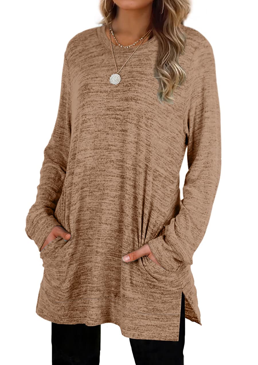 Womens Casual Sweatshirts Long Sleeve Shirts Oversized With Pocket Tunic Tops