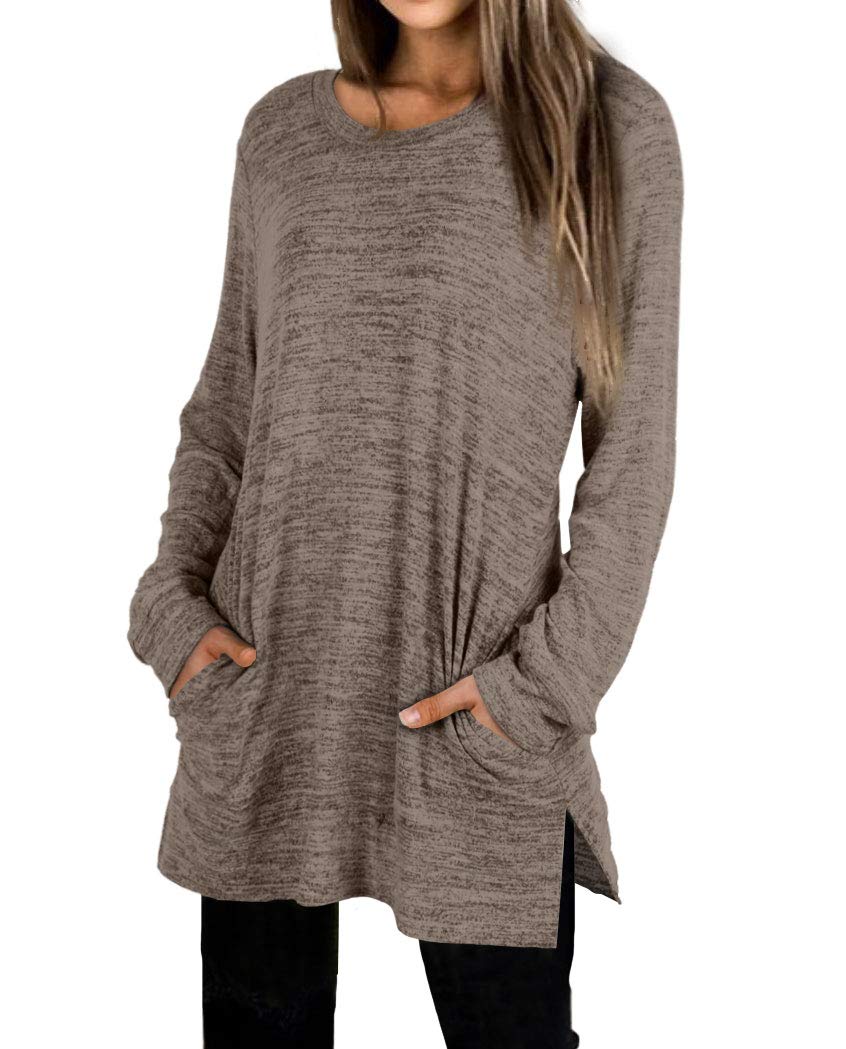 Womens Casual Sweatshirts Long Sleeve Shirts Oversized With Pocket Tunic Tops