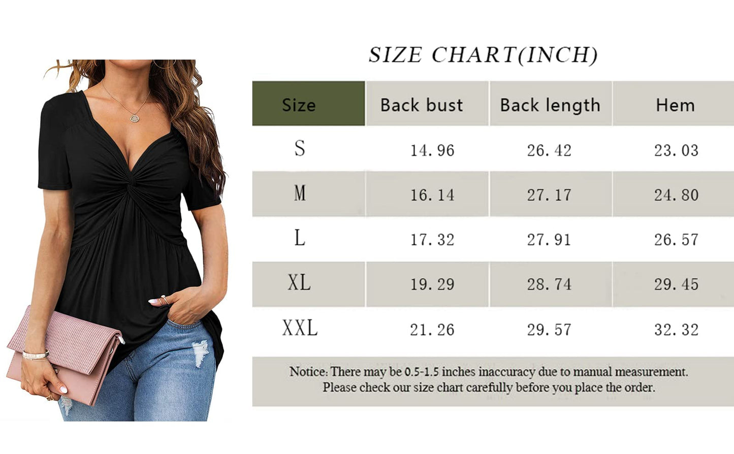 Womens Front Knotted V-Neck Blouse T Shirt Short Sleeve Oversized Tunic Tops Summer Solid Pullover Tees