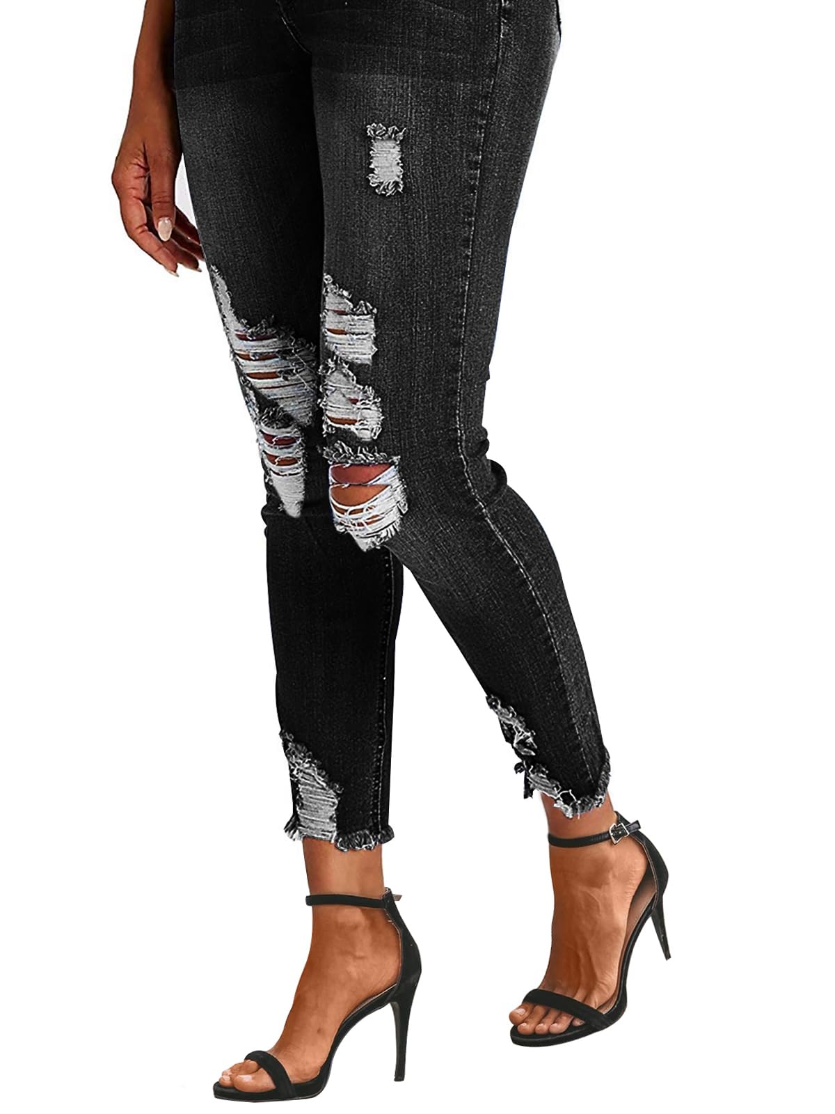 Women's Ripped Skinny Jeans Distressed Stretchy Denim Pants