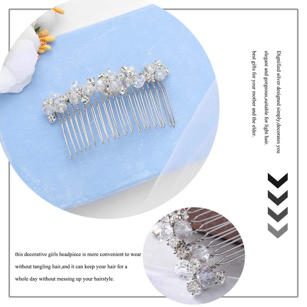 Jeairts Sunflower Bride Wedding Hair Comb Crystal Pearl Bridal Hair Pieces Leaf Side Combs Hair Dress Decorative Hair Accessories for Women and Girls (1-Silver)