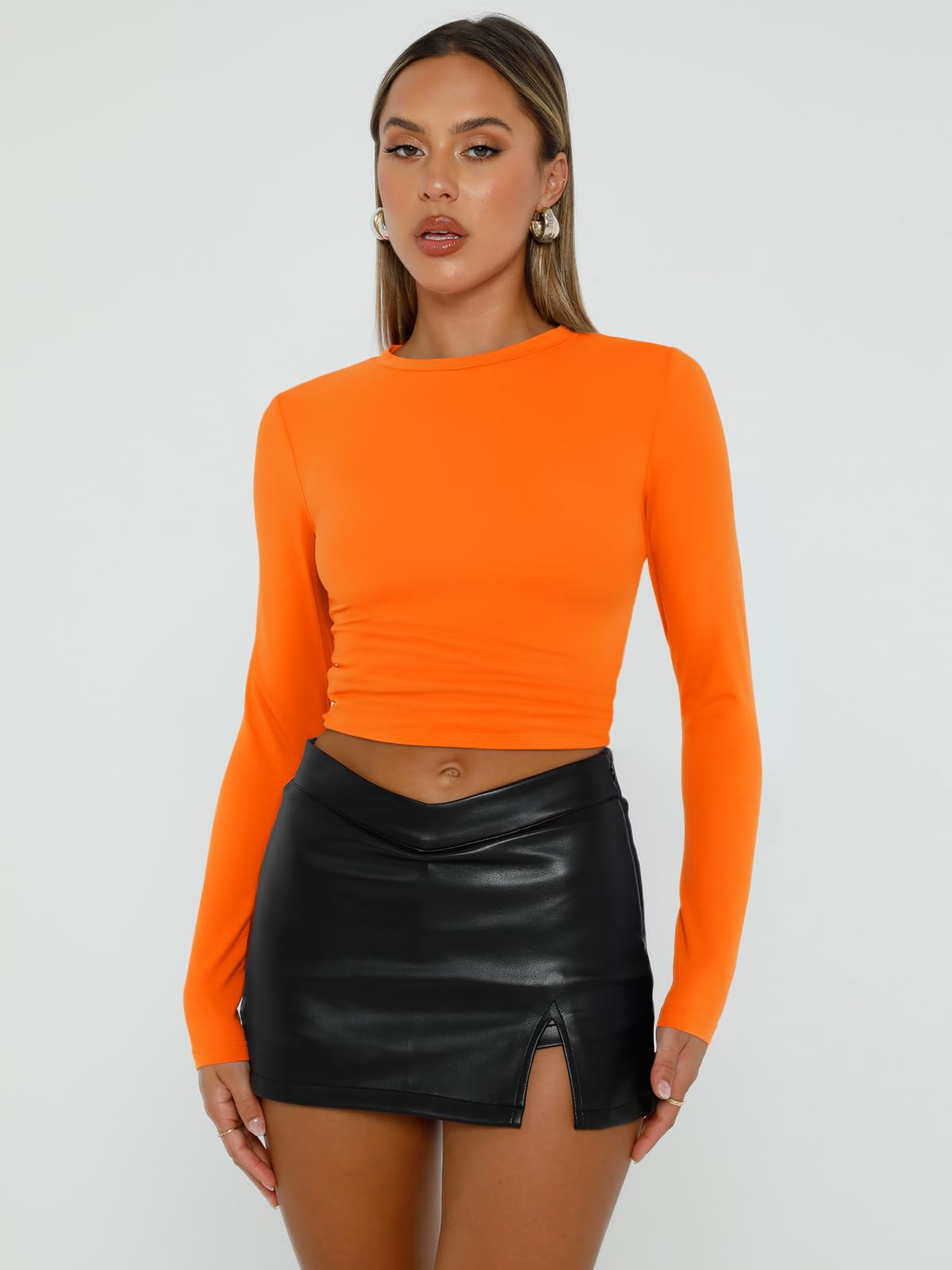 Trendy Queen Womens Long Sleeve Shirts Basic Crop Tops Tight Slim Fit Cute Teen Girls Fall Winter Y2k Clothes