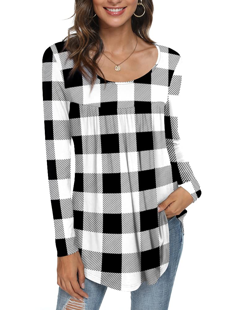 Womens Long Sleeve Loose Fit Tunic Tops Casual Ruffle T Shirt Blouses for Leggings