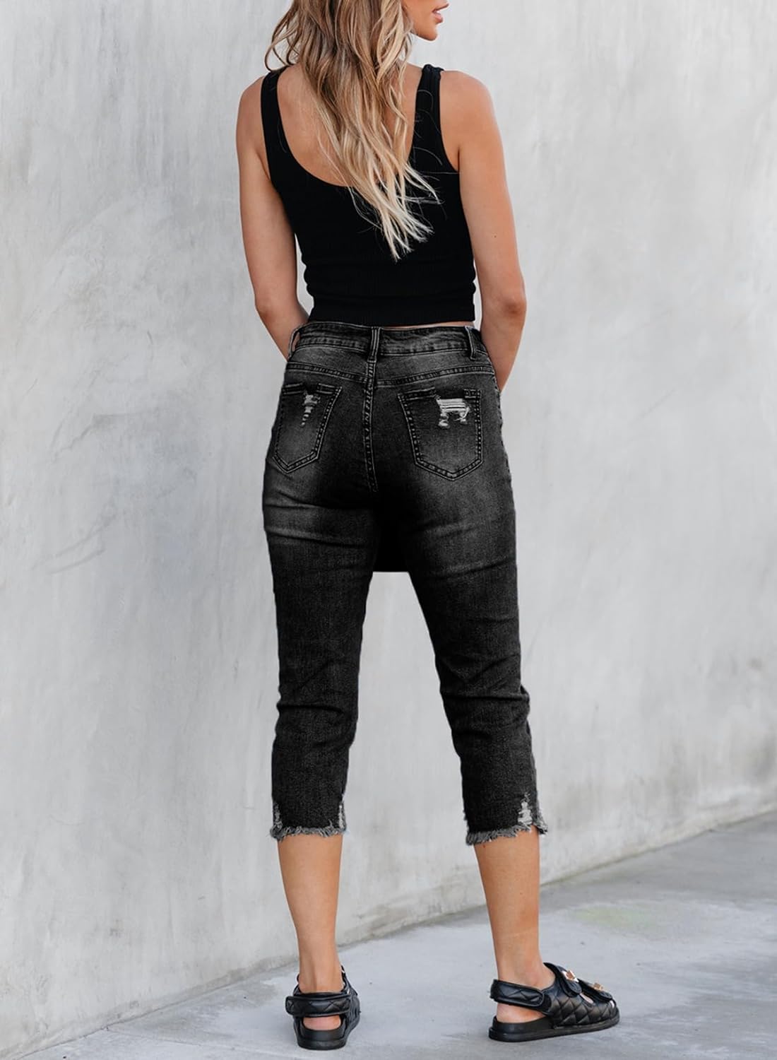 Women's Ripped Jeans Straight Leg Distressed Boyfriend Denim Pants