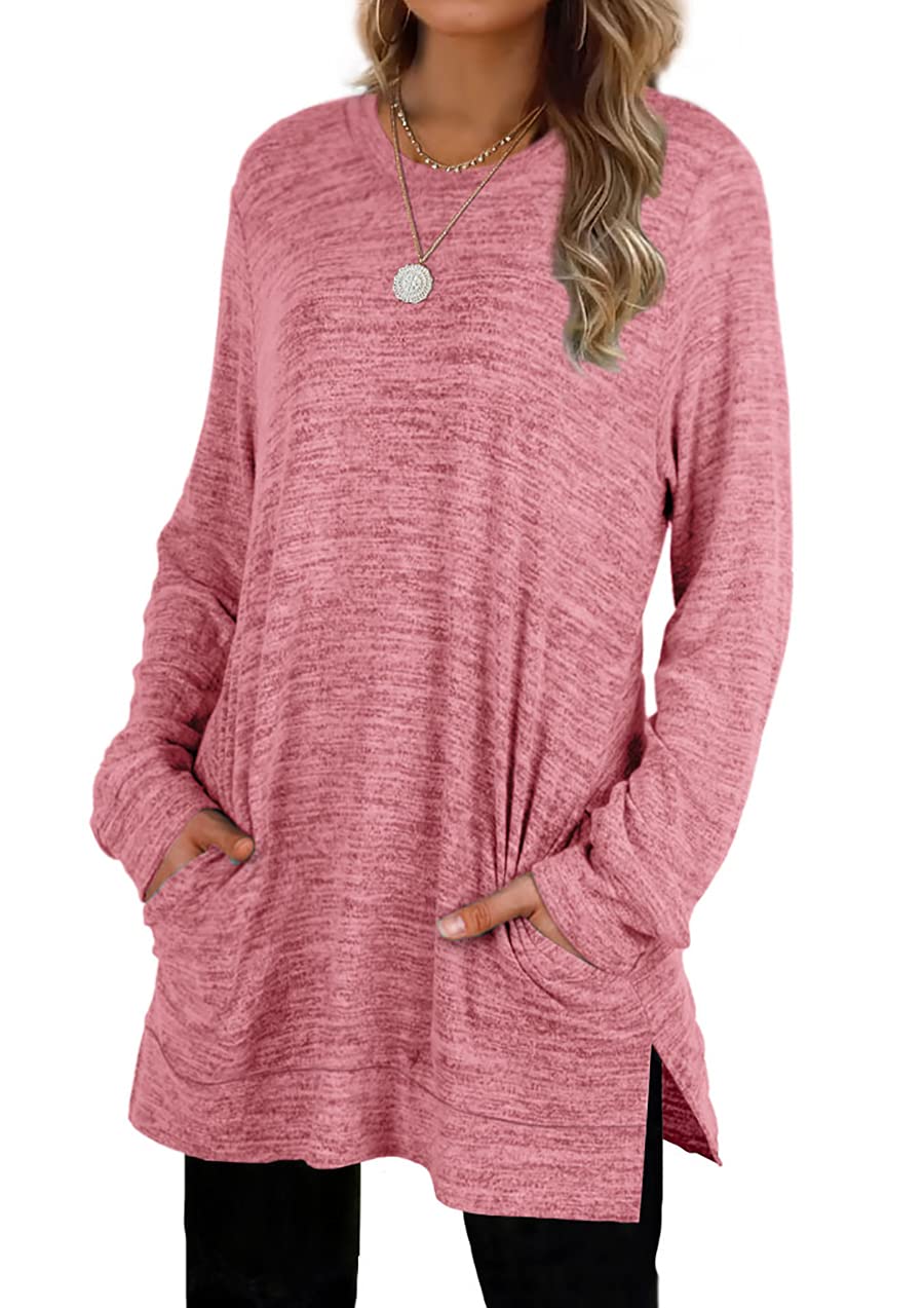 Womens Casual Sweatshirts Long Sleeve Shirts Oversized With Pocket Tunic Tops