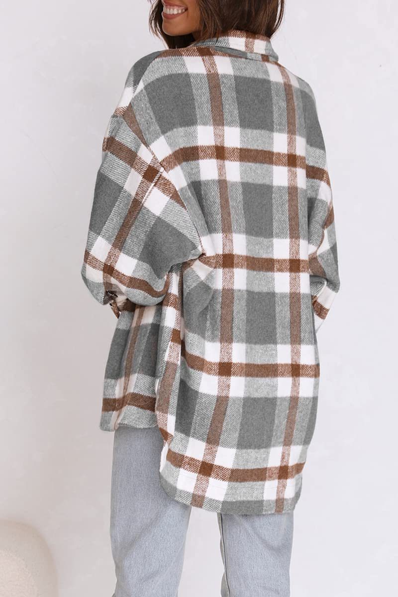 Womens Fall Outfits Fashion Clothes Shackets Flannel Plaid Button Down Long Sleeve Shirts Jackets 2024