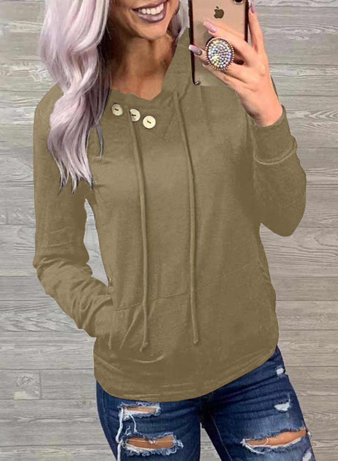 Women's Casual Long Sleeve Hoodies Sweatshirts Drawstring Pullover Tunic Tops With Pockets