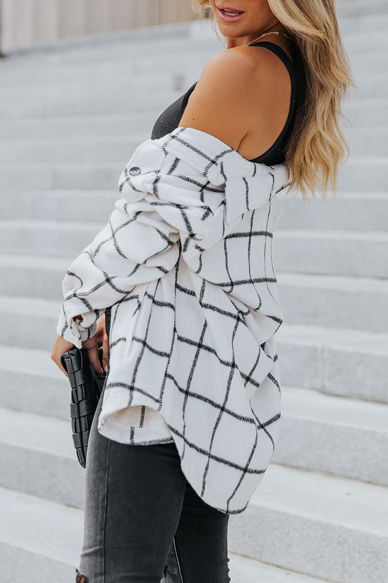 Womens Fall Outfits Fashion Clothes Shackets Flannel Plaid Button Down Long Sleeve Shirts Jackets 2024